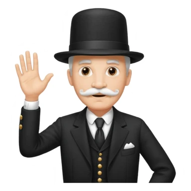 very big white moustachhe and typical 1900 black elegant clothes and hat . politician pose uses hands to speak sticker