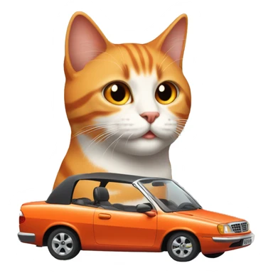 Gato naranja subido en un coche rojo y descapotable sticker