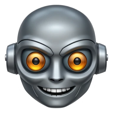 evil robot. Only its head. Very low details. Make it smile sticker