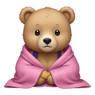 cuddly bear with a pink blanket wrapped around him sticker