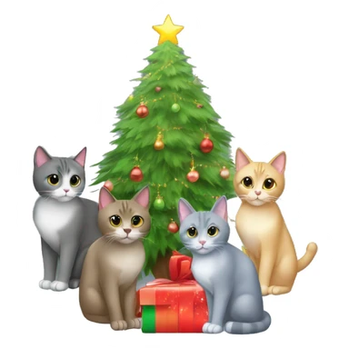 Four gray cats sitting under a Christmas tree  sticker