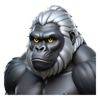 Cinematic Noble Silverback Gorilla Portrait Emoji, Poised and majestic, with a powerful, muscular frame accentuated by a distinguished silver mane and piercing, wise eyes, Simplified yet sharp and sophisticated features, highly detailed, glowing with a soft, regal jungle glow, high shine, intelligent and commanding, stylized with an air of imperial strength, focused and resolute, soft glowing outline, capturing the essence of a watchful guardian that feels as though it could step out of the screen with effortless authority! sticker