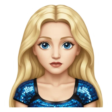 Madonna with blonde long hair, black sequin crop top, blue eye sticker