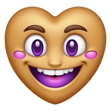 brown emoji face with purple heart eyes, smiling with a front tooth gap and a gold tooth on the side sticker