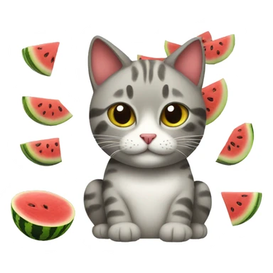 Cat with a watermelon on its head sticker