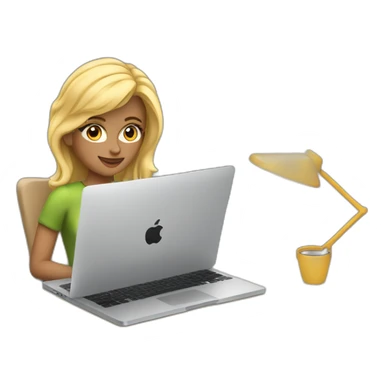 blonde female software engineer with Macbook on the side sticker