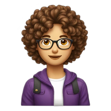 Cheveux bouclés bruns lunettes sticker