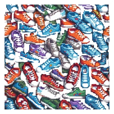 a pile of sneakers in pixel art style sticker