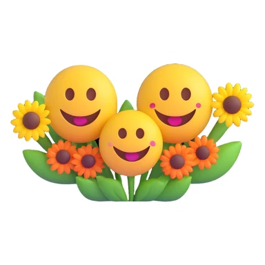 3D smiley emoji, round shape, in love: loving smiley couple giving flowers to each other sticker