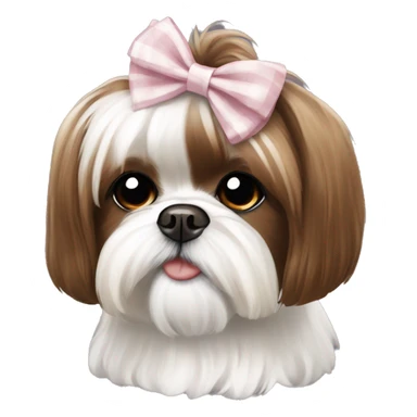 Brown and white Shih Tzu bow in hair sticker