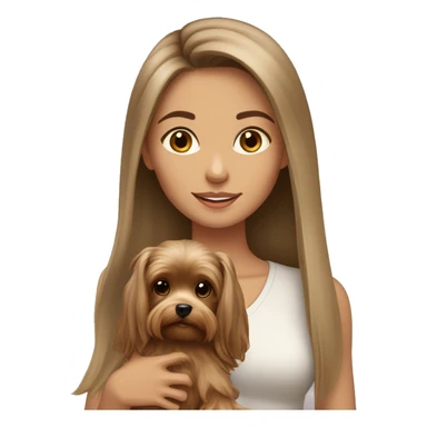 Brunette long hair light tan girl with beige yorkie puppy sticker