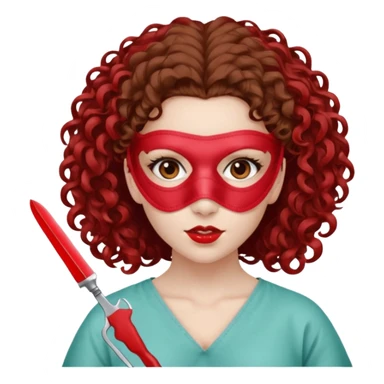 Lilith symbol seductress evil surgeon. Hair curly, and brown. Long curly brown hair. Red surgical mask and hair covering. She works for cartel and kills  with a scalpel. sticker