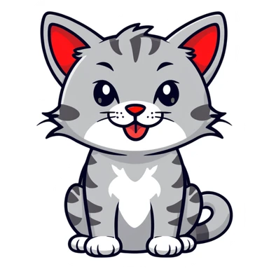 grey wildcat with a red nose and tongue sticker