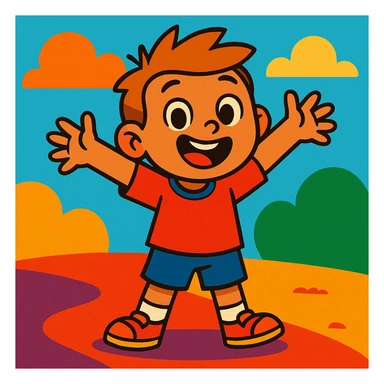 a happy kid, vibrant cartoon style sticker