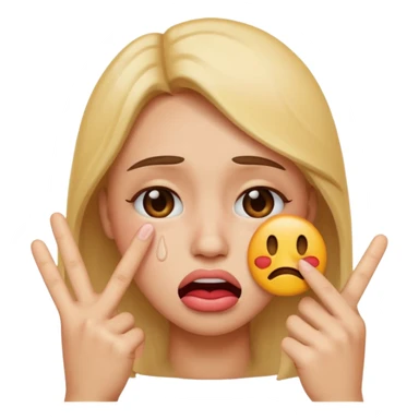 Emoji face crying while doing a kissy face holding up the peace sign sticker