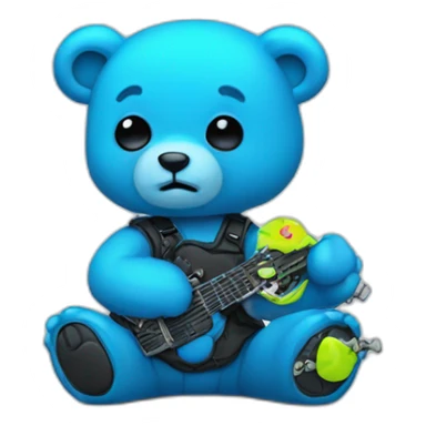 little blue neon punk bear with broken toy sticker