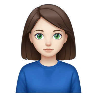 blue/green eyes , pale skin , brunette hair , white t-shirt with a dark blue sweatshirt over too sticker