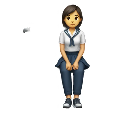 A young woman in a school uniform sitting legs crossed on the hood of a car sticker