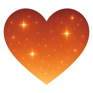 Modify the heart with a night sky gradient to orange night theme with a orange gradient, more stars, and a soft glow. Remove the background entirely  sticker