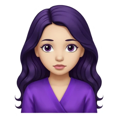  موهاش بلند و موج دار مشکی باشه و اینکه مژه هاش یکم بلند باشه دخترکی با تیپ بنفش و حالت متفکر sticker