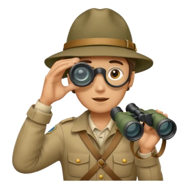 Explorer holding binoculars, looking far sticker
