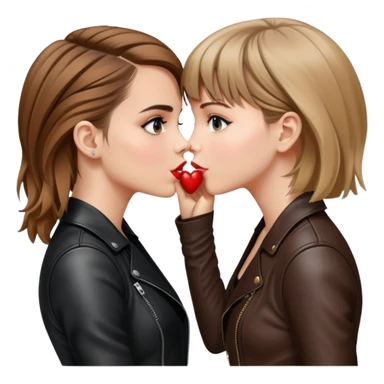 Emma Watson kissing Taylor Swift, both dressed in leather. sticker