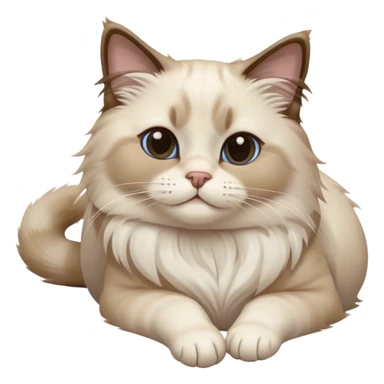 A relaxed Ragdoll cat flopping over like a plush toy, limp body, sleepy eyes, cartoon style, transparent background sticker