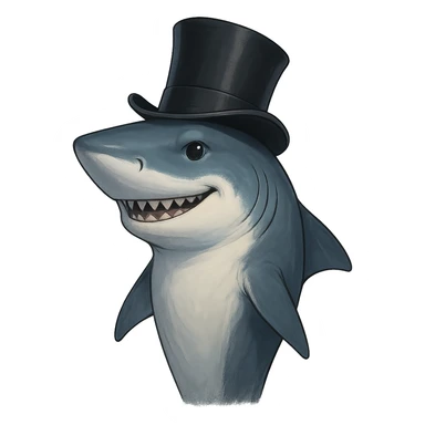 shark with a fancy top hat, looking dapper sticker