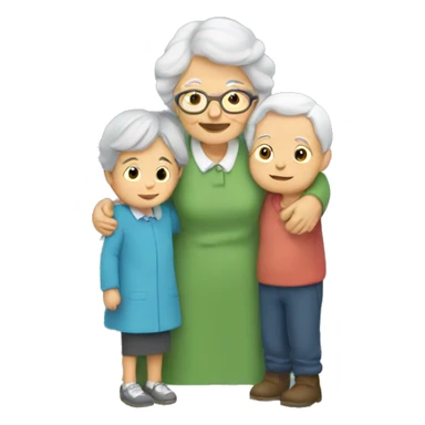 Grandma huggings with a boy and girl sticker