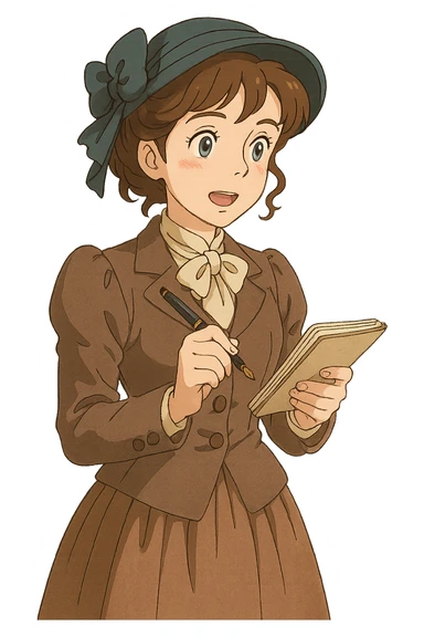 victorian journalist with a notebook and pen sticker