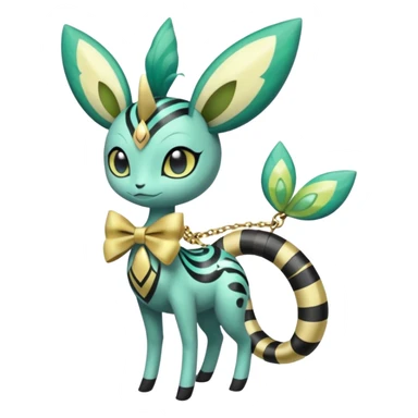 zig-zag-patterned tribal tropical hot spotted striped Meloetta-Celebi-Giratina-Noibat-Pokémon-Fakémon-fusion-hybrid-creature with a bow tie, bracelets, collars, necklaces  sticker
