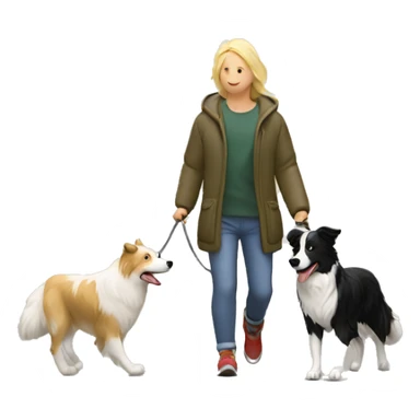 border collie dog walking with his owner walking with his blond owner sticker