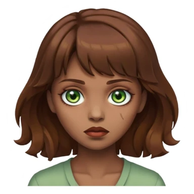Zumbi mulher, olhos verdes, cabelo castanho com franja e ondulado  sticker