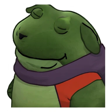 Potato-shaped dog sleeping on an old couch in a dimly lit room — true couch potato dog. sticker