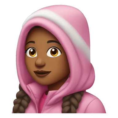 Brown girl in snow wearing pink sticker