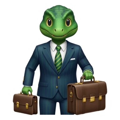 reptilian in a pinstripe suit holding a briefcase sticker