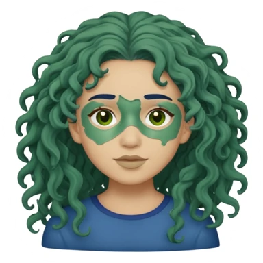 messy green clay mask curly long dark blue hair sticker
