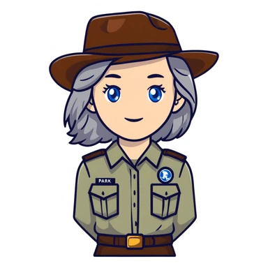white woman park ranger with brown and gray hair and blue eyes sticker