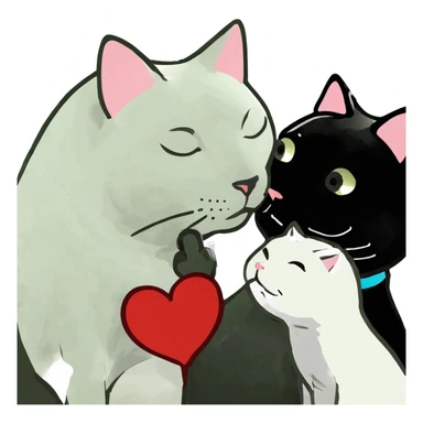 Big black cat kissing a white cat with hearts  sticker