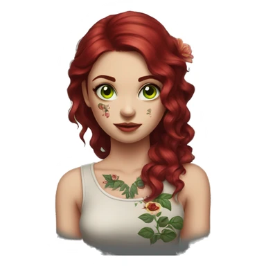 girl with dark red hair and flowers tattoo shoulder, green eyes sticker