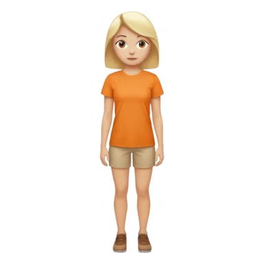 woman with blond hair, entire body visible standing, wearing a very light orange shirt sticker