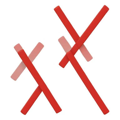 3 horizontal bars with diagonally crossed beams on top, red sticker