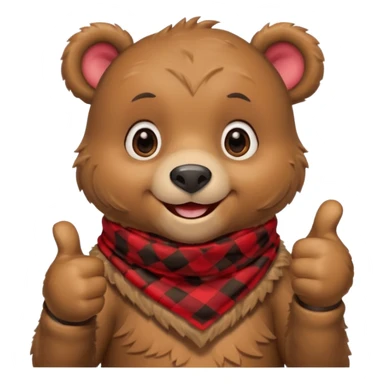 a cute bear smiling and giving thumbs up, wearing red Checkered Triangle scarf sticker