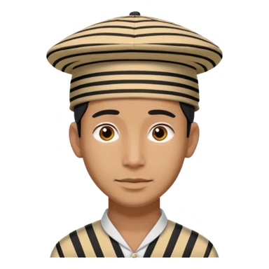 man wearing a Nepali Dhaka topi with stripes and design on it sticker