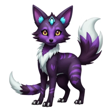 Kawaii dark black purplish blackish edgy fantasy ethereal feline-vernid-sergal-monster-furret-Lycanroc-umbreon-fursona animal creature full body with intricate markings  sticker