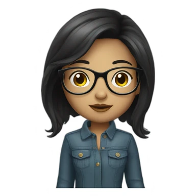 cute chic girl black long hair and round glasses sticker