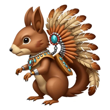 Full Robotic squirrel wearing native American regalia with feathers and beads sticker
