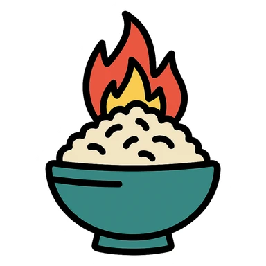 burning rice on fire, color outline icon style sticker