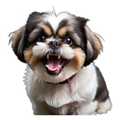 mad shih tzu dog baring teeth, fluffy fur, small dog with big eyes and angry expression sticker