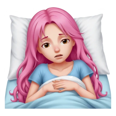 Young Woman with long pink hair In bed with sinus pain  sticker